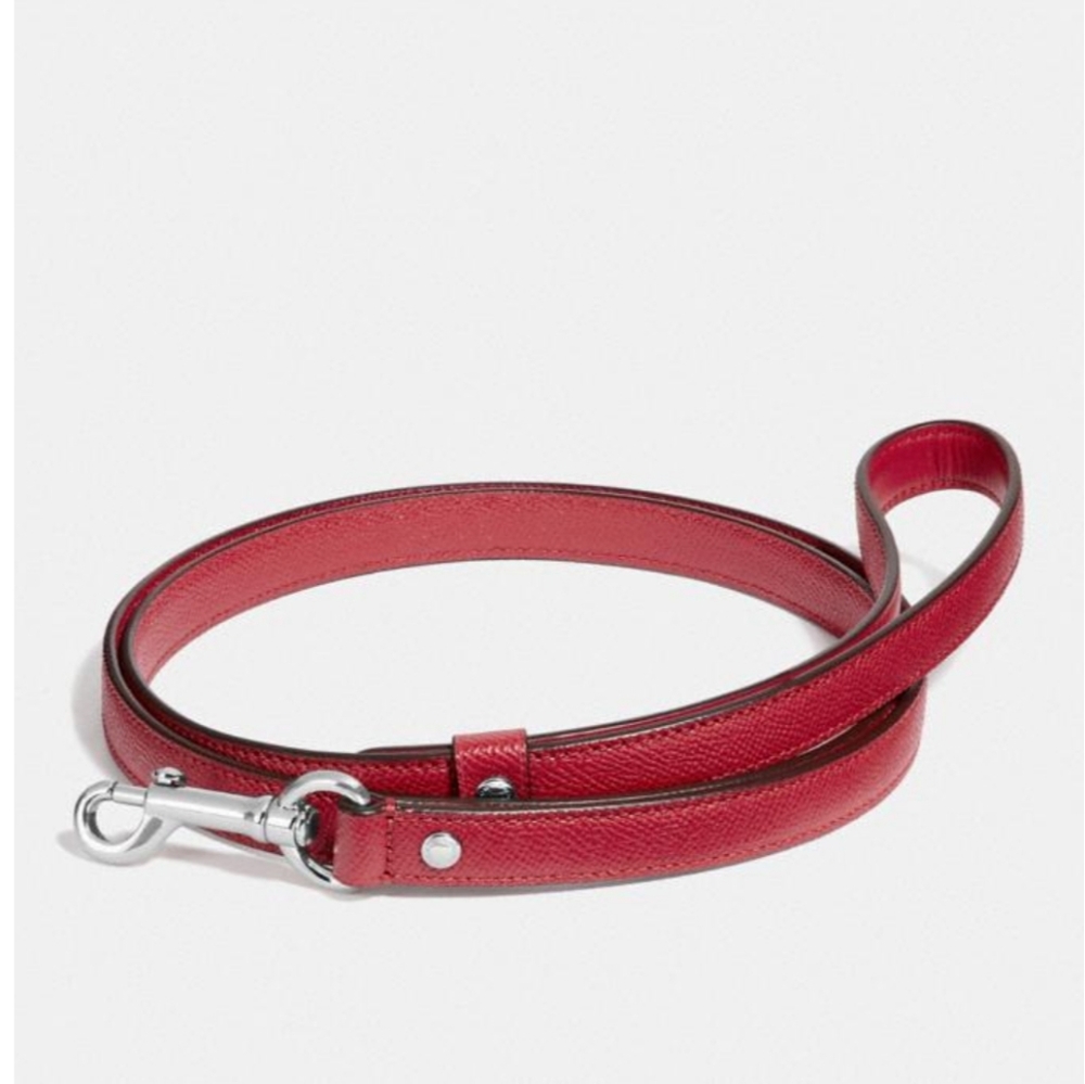 Coach Small Leather Pet Leash in Red/Silver New With Tags and Box
